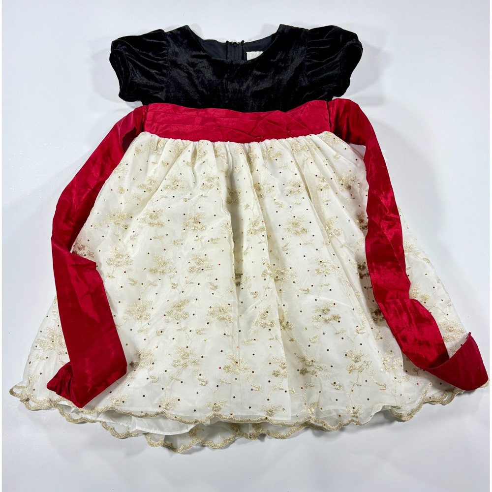 Rare Editions Girls Dress Velvet Tulle 4 Formal Red Gold Holiday Party Christmas